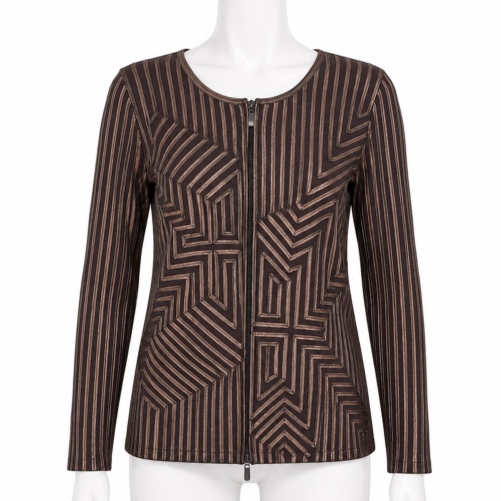 Andrea Rosati Jacket Womens 10 Brown Bronze Metallic Geometric Zip Front Blazer‎